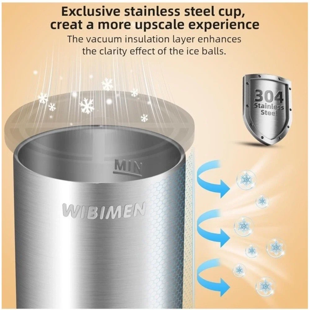 Clear Ice Cube Maker 2.5 Inch Stainless Steel Crystal Large Ball Silicone MoldOp